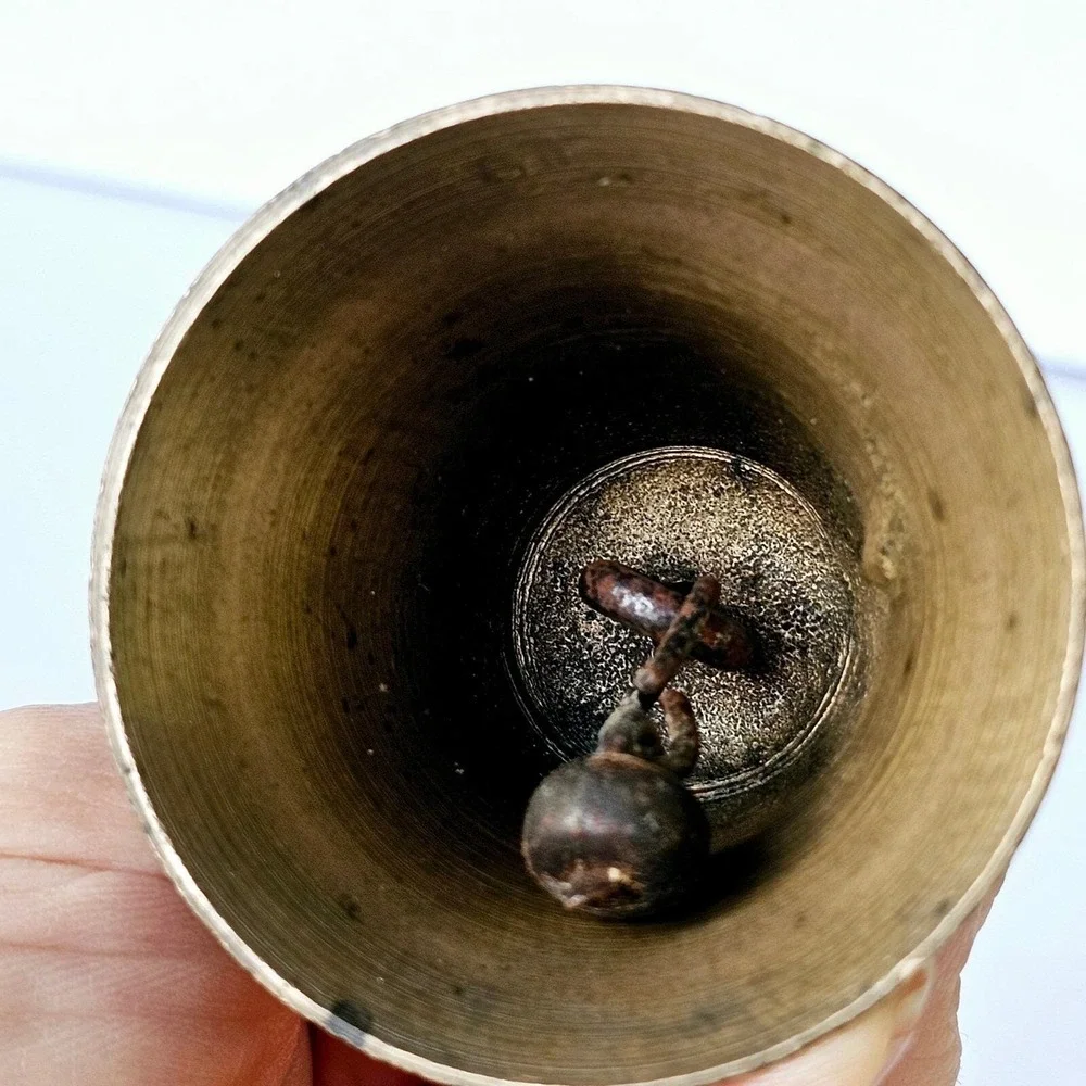 Antique Brass Bell With Wooden Handle School Teacher Dinner - M524.1